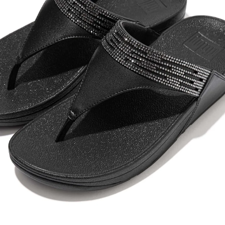 Women's Fit Flop Lulu Lasercrystal Leather Toe-Post Sandals in Black - 3