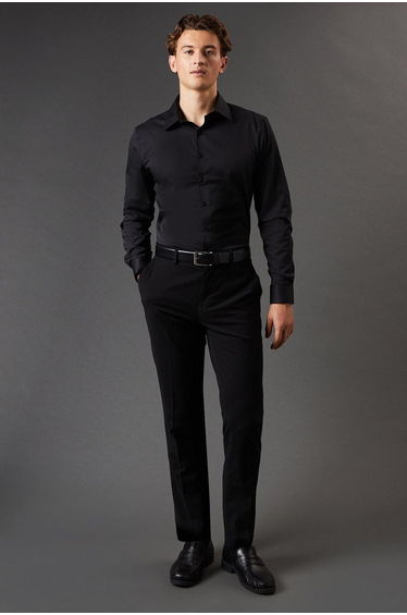 Black Slim Fit Long Sleeve Easy Iron Shirt