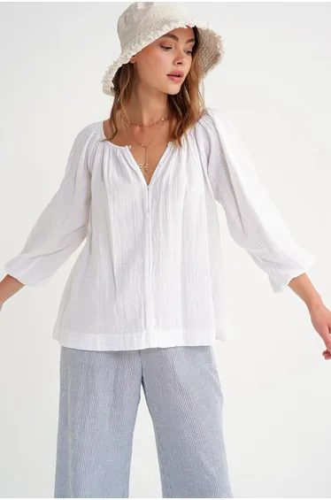 Mixray Buttoned Muslin Fabric top