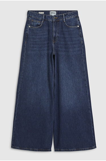Petite Navy High Waisted Soft Wide Leg Jeans