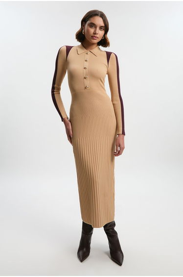 Rib Knit Military Colour Block Dress