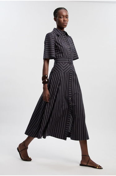 Cotton Stripe Woven Shirt Dress