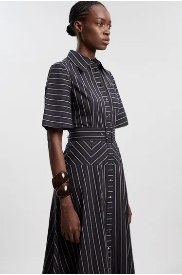 Cotton Stripe Woven Shirt Dress