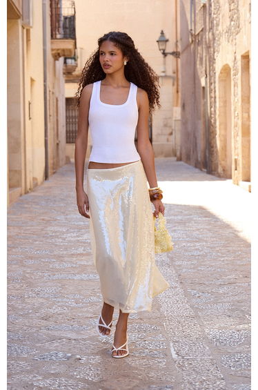 White Soft Rib Scoop Neck Vest Top