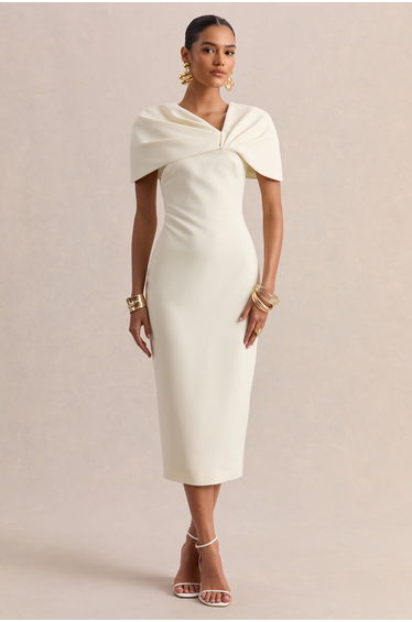 Novalie | Cream V-Neck Dress With Twist-Detail