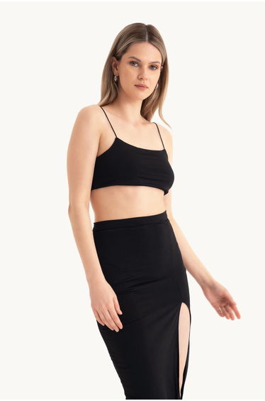 2 Pieces: Spaghetti Strap Cropped Cami Top & Maxi Skirt with a Side Slit