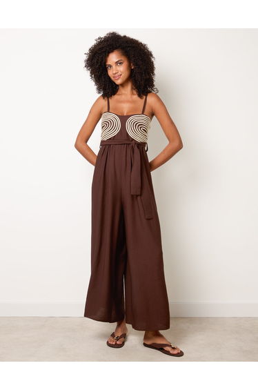Gold Detailed Embroidered Stitching Jumpsuit