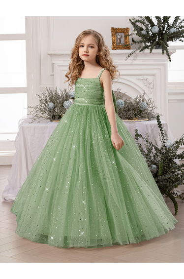 Girls Bow Detail Embellished Maxi Dress