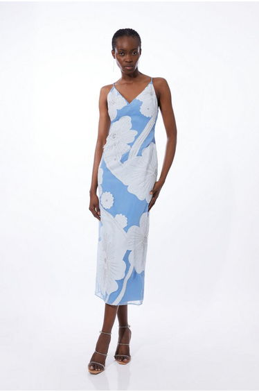 Applique Organdie Satin Woven Midi Dress