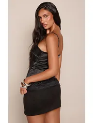 Black Floral Satin Lace Contrast Cami Top - 2