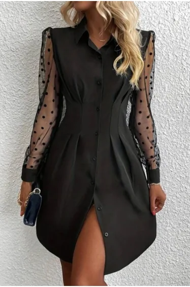 JANES Polka Dot A-Line Midi Dress with Button Closure