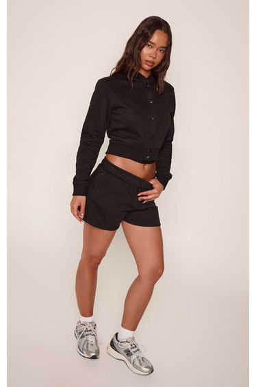 Black Popper Detail Sweat Shorts