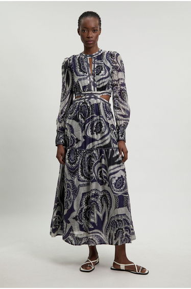 Petite Mono Floral Printed Studded Detail Maxi Dress