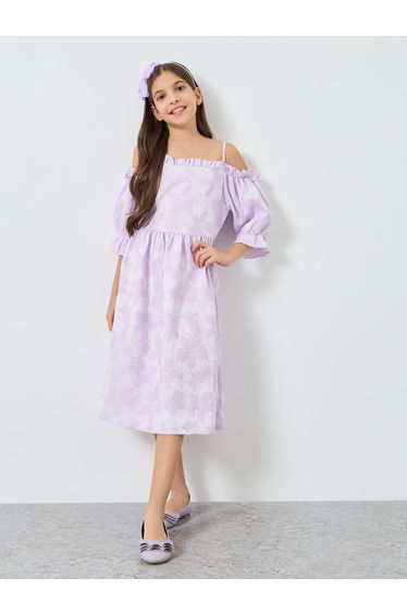 Girls Lilac Floral Cold Shoulder Midi Dress