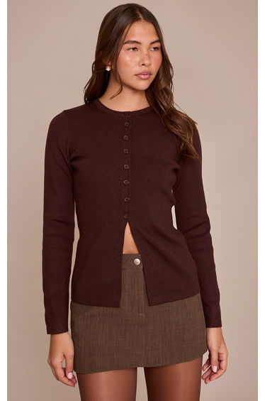 Chocolate Rib Knitted Button Down Cardigan