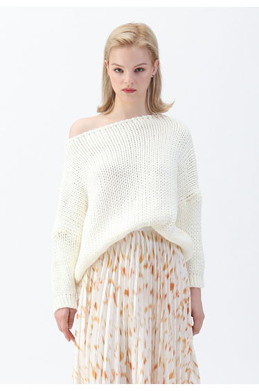 The Other Side of Chunky Hand Knit Sweater in White