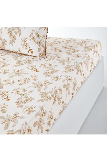 شرشف سرير قطن مغسول بطبعة أزهار بحواف مطاطية ارتفاع 30 سم 