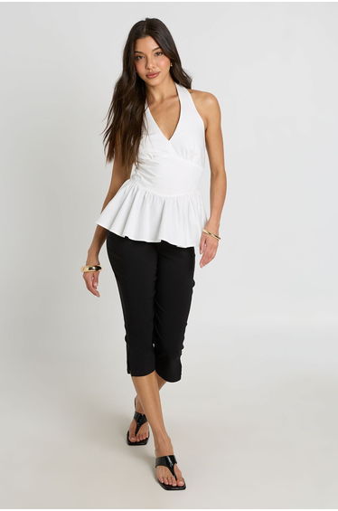 Halter Poplin Peplum Top - white