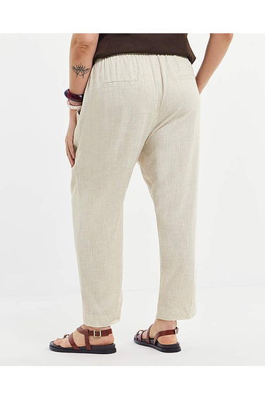 Tie Waist Linen Mix Tapered Trousers