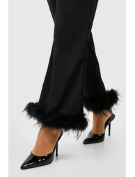 Feather Hem High Waisted Slim Fit Trousers - black - 3