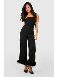 Feather Hem High Waisted Slim Fit Trousers - black - 2