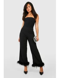 Feather Hem High Waisted Slim Fit Trousers - black
