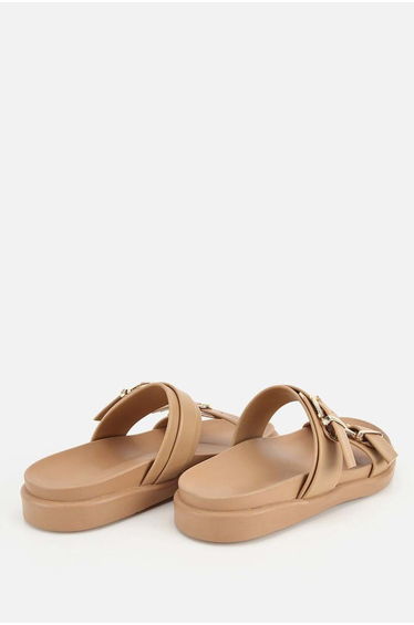 Women's Nude Gold Buckled Strips Thick Sole Slipper product thumbnail 4