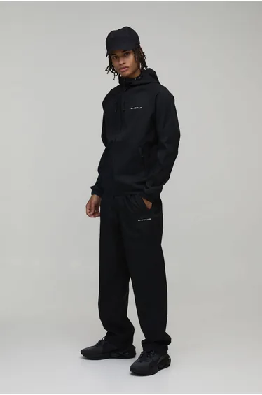 Relaxed Soft Shell M Star Raglan Zip Funnel Hooded Tracksuit - black