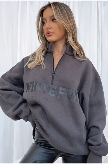 Smoked Zipper Detail Printed Sweatshirt