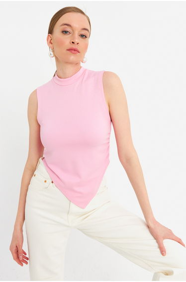 Pink Sleeveless Crop Blouse Women's Pink Sleeveless Crop Blouse