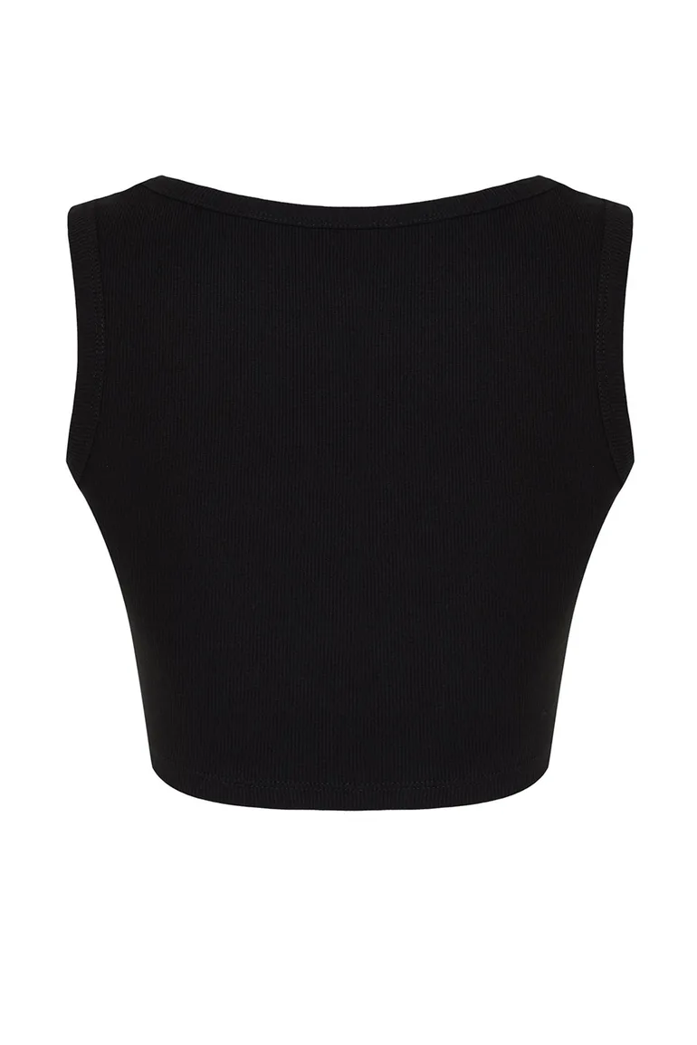 Black Strap Crop Ribbed Flexible Knitted Undershirt - 6