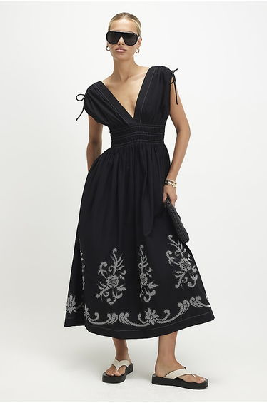 Black Cutwork Hem Midi Dress