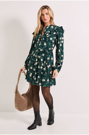 Daisy Frill Yoke Belted Mini Shirt Dress