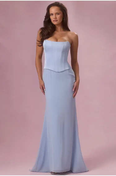 Premium Satin Corset Bridesmaid Dress in Powder Blue