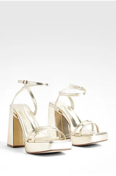 Wide Fit Multi Strap High Platform Two Part Heels - gold