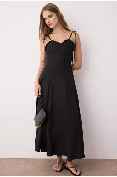 Black Waist Open Woven Dress