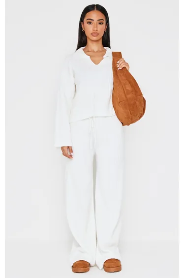 Petite Cream Knitted Open Collar Jumper