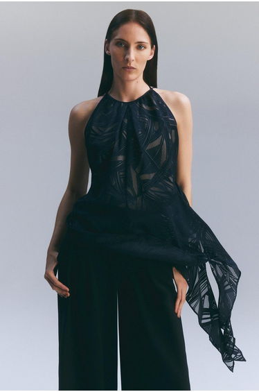 Amelia Graham Burnout Halter Neck Asymmetric Tunic