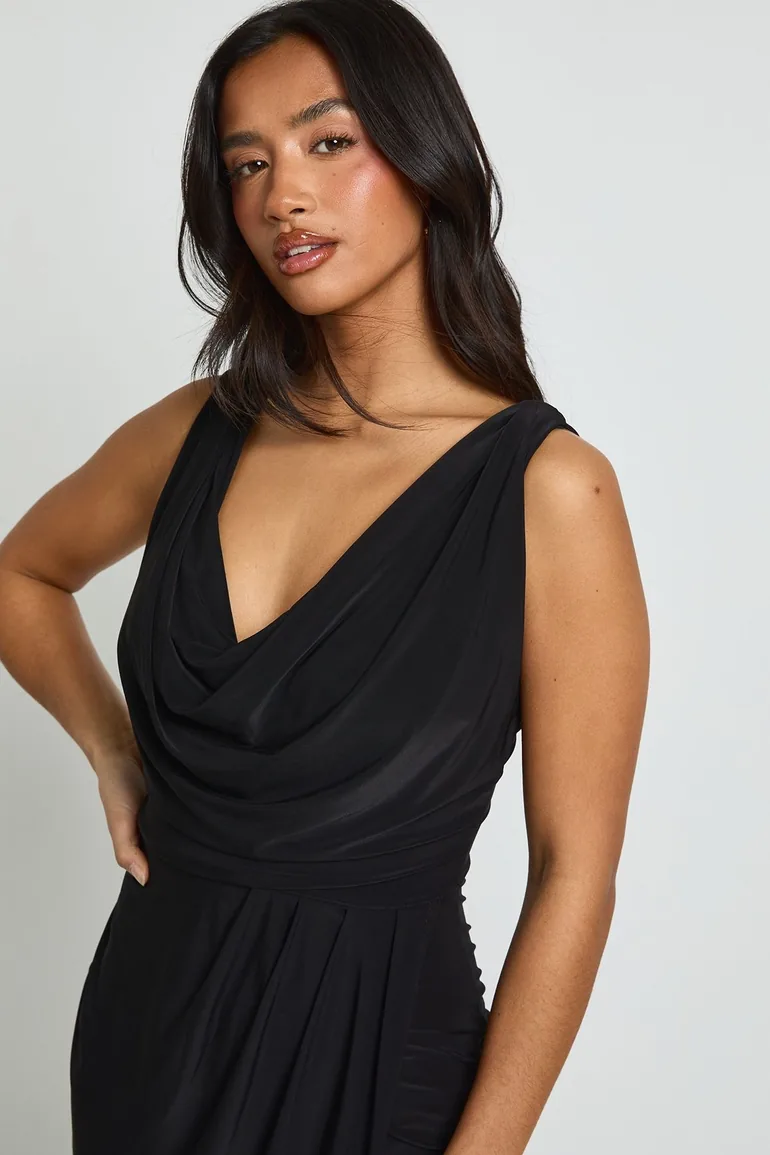ruched wrap maxi dress Espresso boohoo Tall Slinky Ruched Wrap Maxi Dress