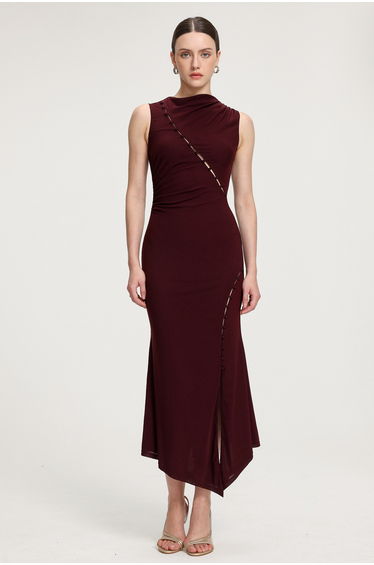 Asymmetric Ruched Sit Jersey Midi Dress