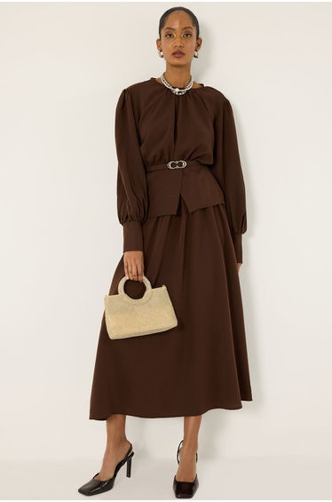 BELT DETAILED TUNIC SKIRT SET