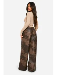 High Waisted  Washed Pu Wide Leg Trouser - 1