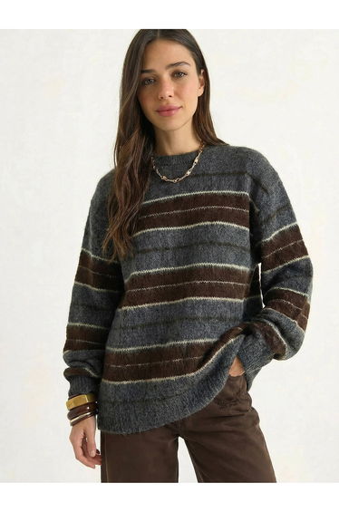 LUCCI Striped Knit Crew Neck Sweater