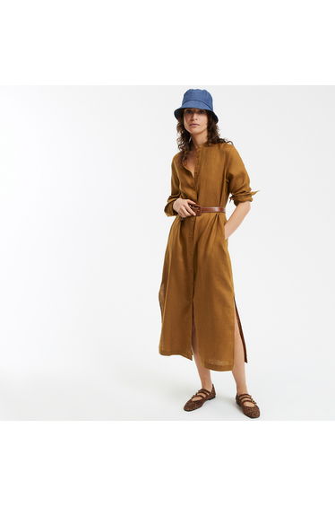 Linen Maxi Dress with Long Sleeves