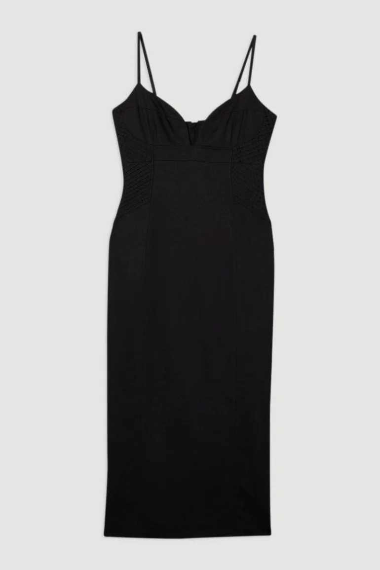 Premium Linen Pintuck Detail Pencil Tailored Midaxi Dress - 3