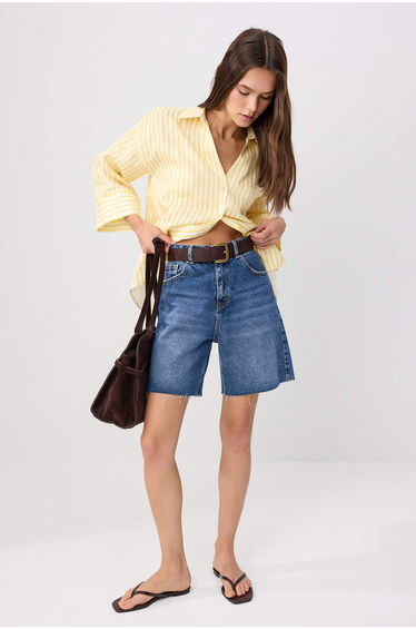 Yellow Striped 100% Linen Woven Shirt