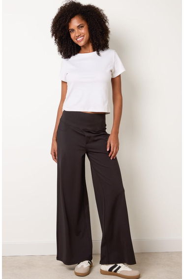 Wide Leg Soft Touch Trousers With Stretch