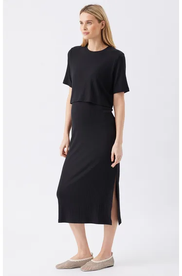 Ivy Rib Nursing Dress (Black)