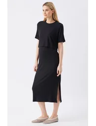 Ivy Rib Nursing Dress (Black)