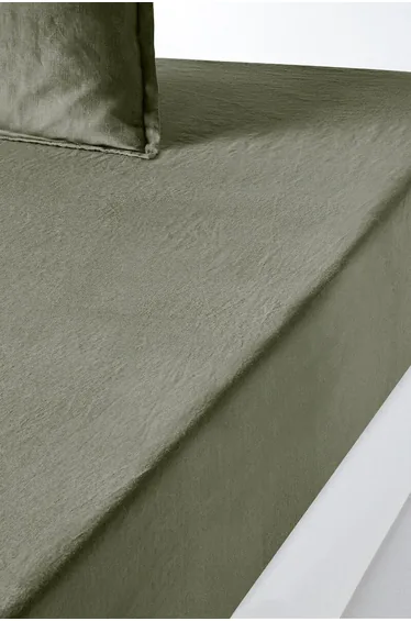 شرشف سرير كتان مغسول بحواف مطاطية ارتفاع 35 سم